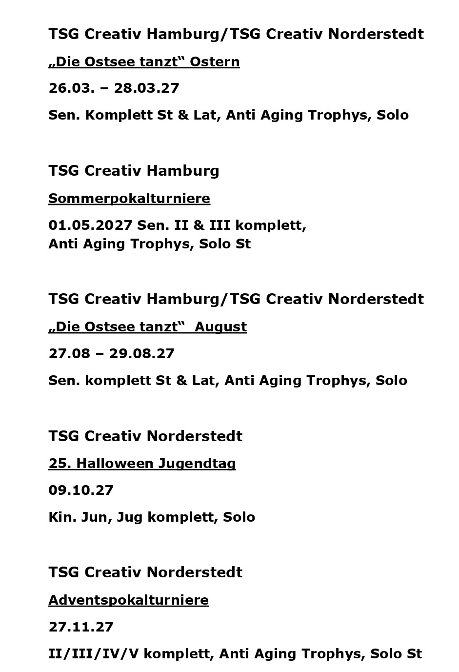 2026-10 Turniere im Jahr 2027 neu